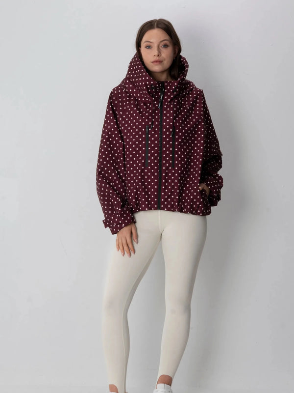 Burgundy Dot wearing 